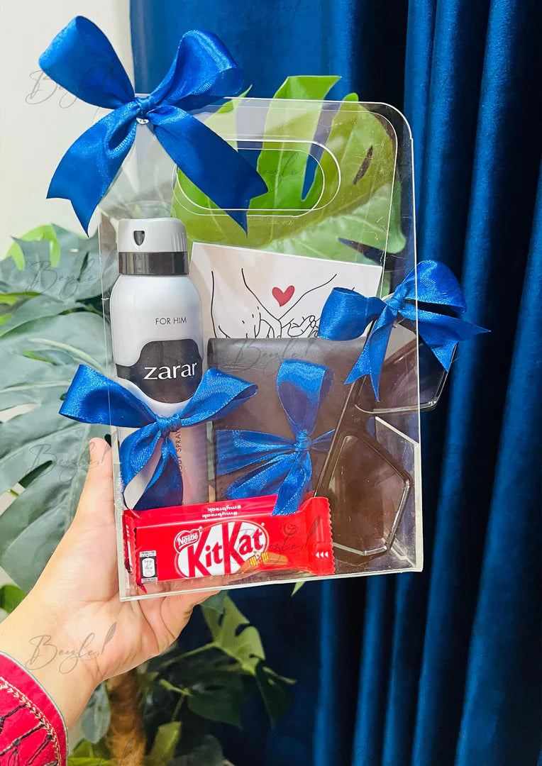 Clear Gift Pouch for Him with Wallet & Fragrance | ANN-002