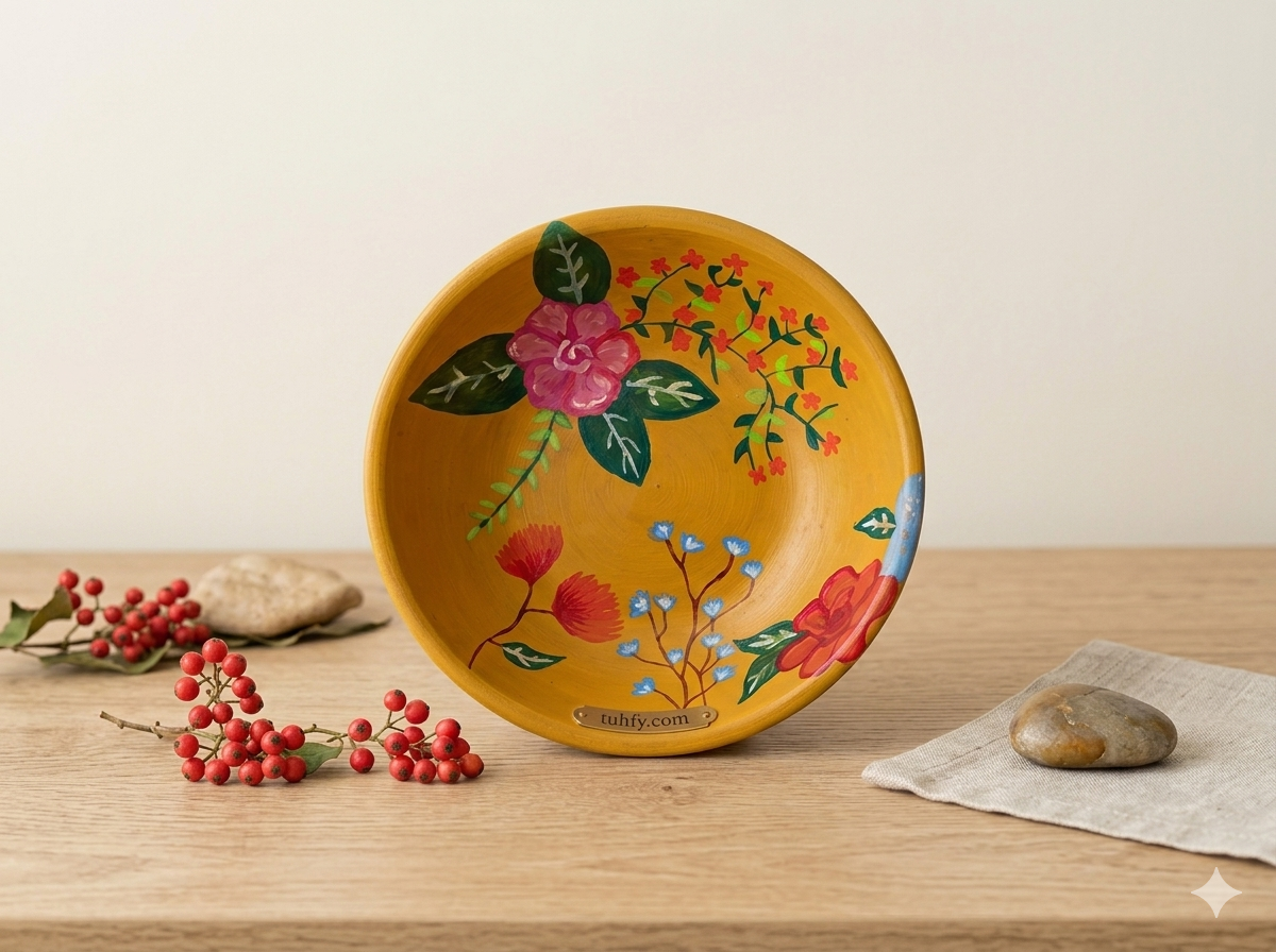 Hand-Painted Floral Mud Bowl – Handmade Decorative Clay Bowl | HMC-001