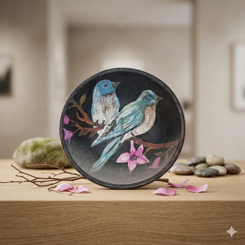 Hand-Painted Love Birds Mud Bowl | HMC-002